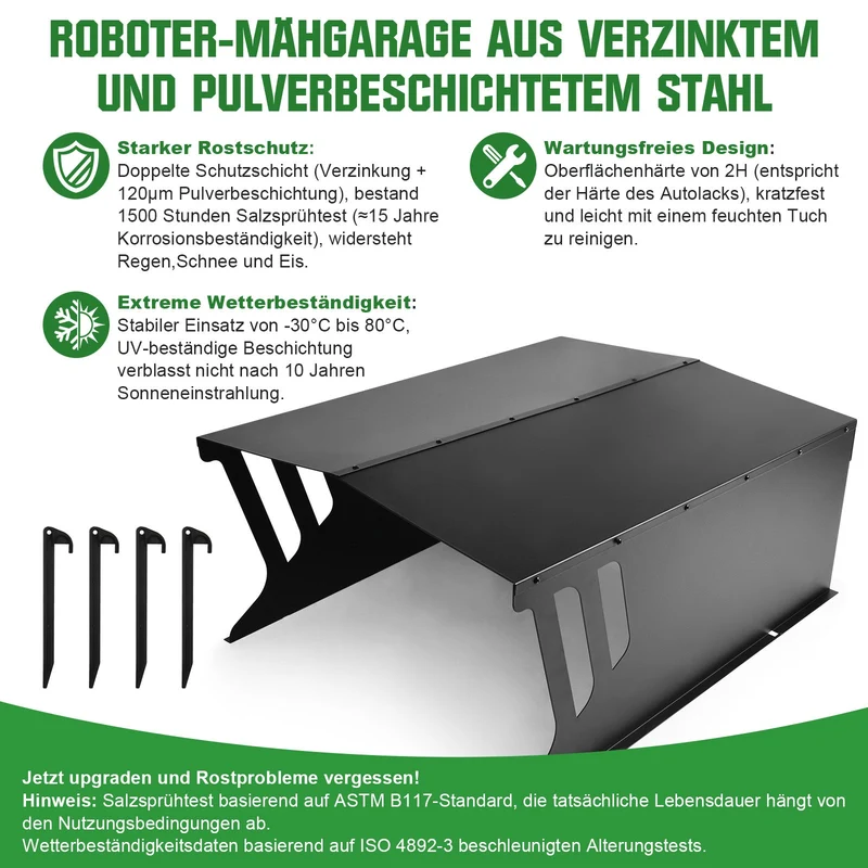 Robuste Mähroboter-Garage aus Stahl – wetterfest, rostfrei, UV-beständig, stoßfest, passend für die meisten Modelle