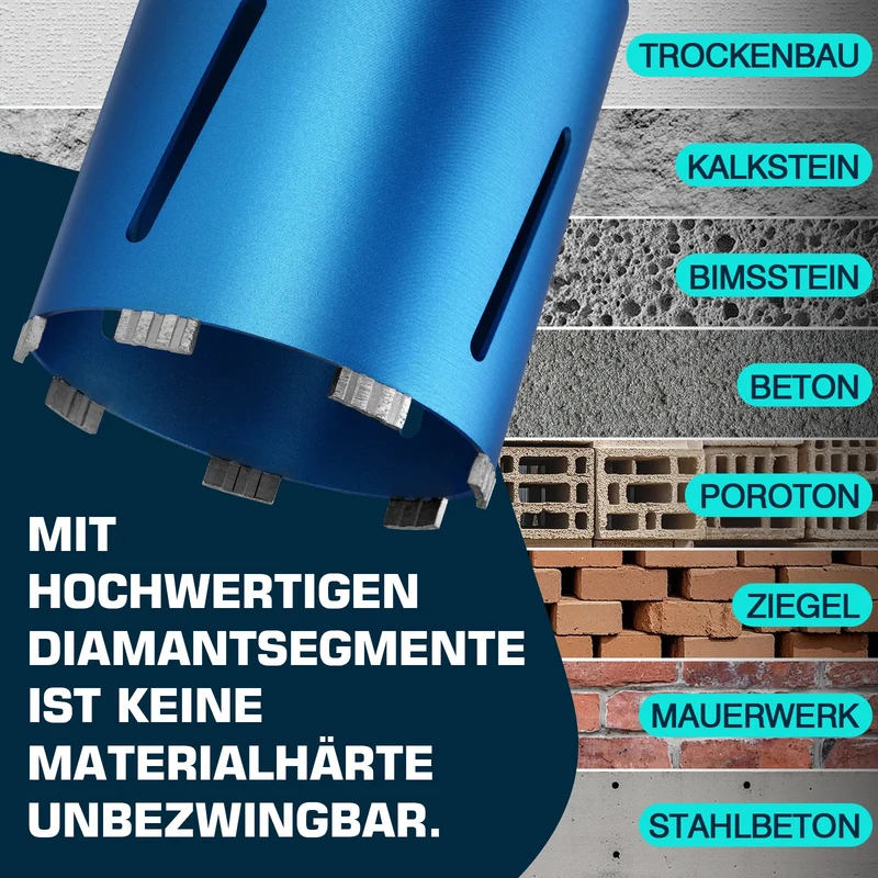 Profi Diamantbohrkrone für Beton & Stahlbeton Ø26–202 mm, M22, SDS Plus/Max, Nass & Trockenbohren
