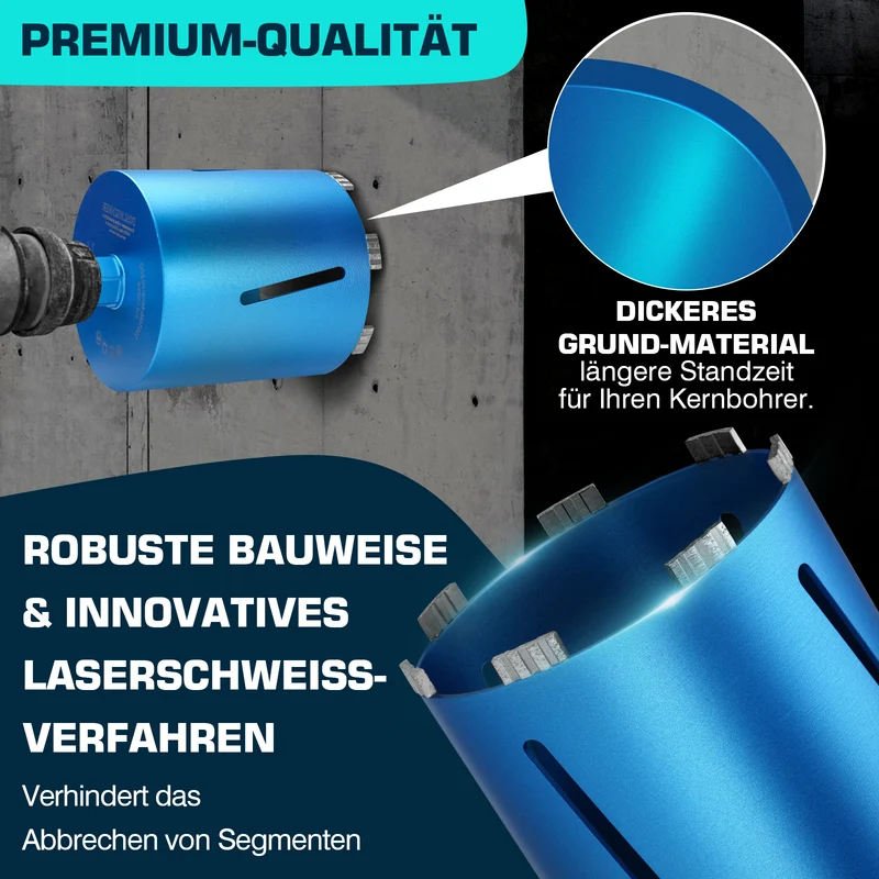 Profi Diamantbohrkrone für Beton & Stahlbeton Ø26–202 mm, M22, SDS Plus/Max, Nass & Trockenbohren