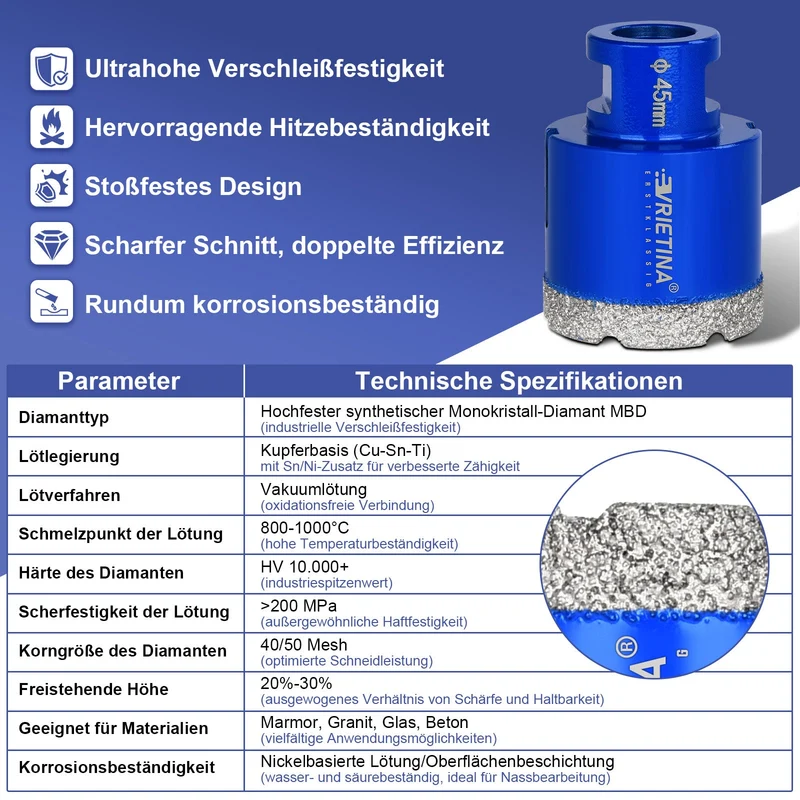 XIIW Diamantbohrkrone M14 für Winkelschleifer | Profi Fliesenbohrer Vakuumgelötet | Trockenbohrkrone für Feinsteinzeug, Granit & Beton