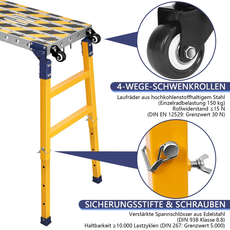 XIIW 500kg Multifunktionale Arbeitsplattform | Höhenverstellbarer Schweißtisch & Gerüst 70-110cm | Mobiler Arbeitstisch aus 42CrMo4 Legierungsstahl