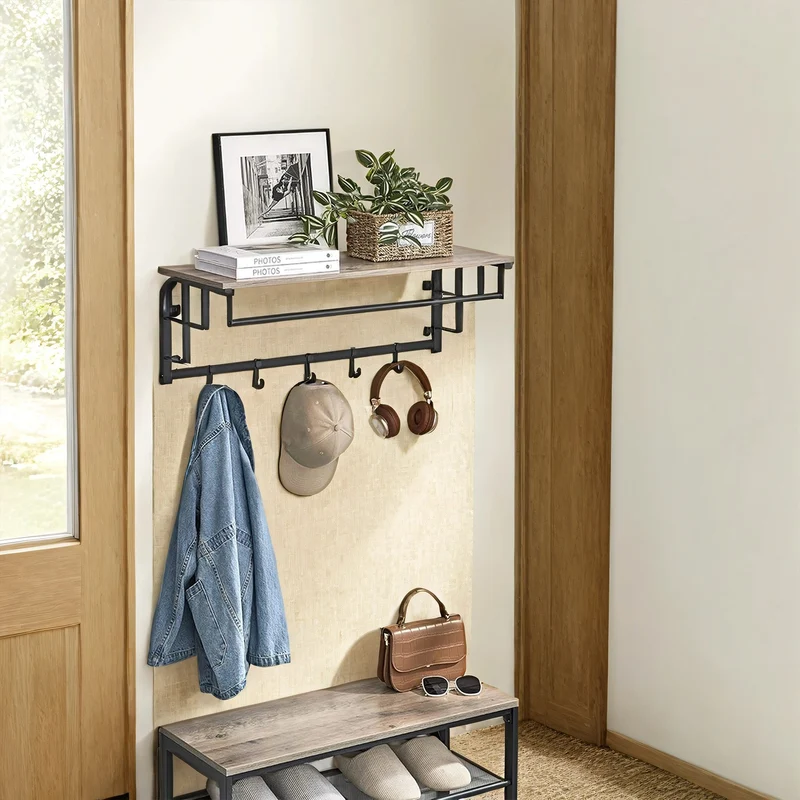 Wandgarderobe mit Ablage und 5 abnehmbaren Haken