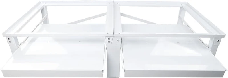 XIIW Doppel-Waschmaschinensockel mit 2 Ausziehablagen – 124 × 58,5 × 32 cm, Metall-Untergestell für 2 Geräte, bis 300 kg