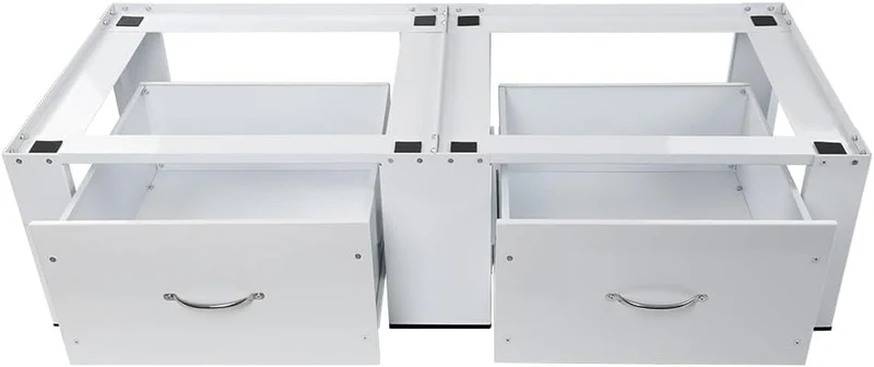 XIIW Doppel-Waschmaschinensockel mit 2 Schubladen – 126 × 54 × 32 cm, Metall-Untergestell für 2 Geräte, bis 300 kg