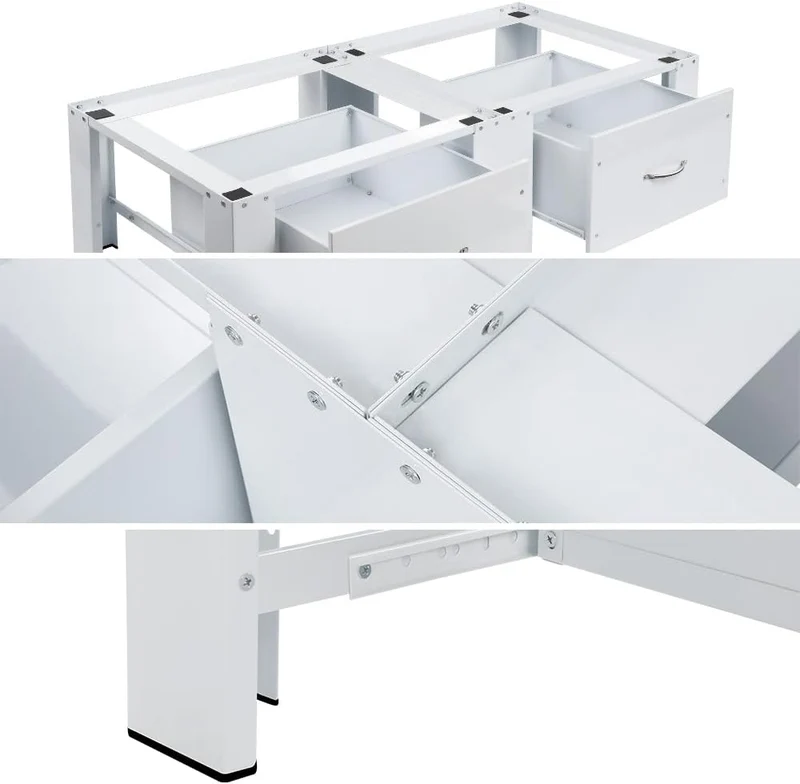 XIIW Doppel-Waschmaschinensockel mit 2 Schubladen – 126 × 54 × 32 cm, Metall-Untergestell für 2 Geräte, bis 300 kg