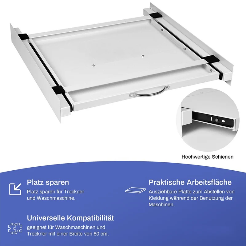 XIIW Waschmaschinen-Zwischenbaurahmen mit Ausziehablage – 60 × 60 cm, bis 100 kg, Verbindungsrahmen für Waschmaschine und Trockner