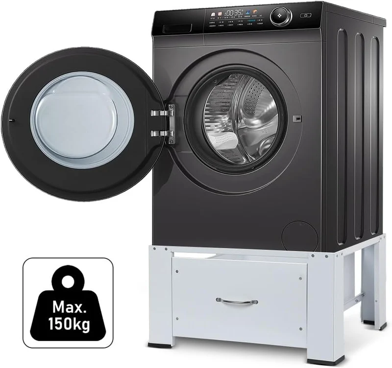 XIIW Waschmaschinensockel mit Schublade | 150kg Tragkraft Untergestell für Waschmaschine & Trockner | 32cm Erhöhung & Rutschfest