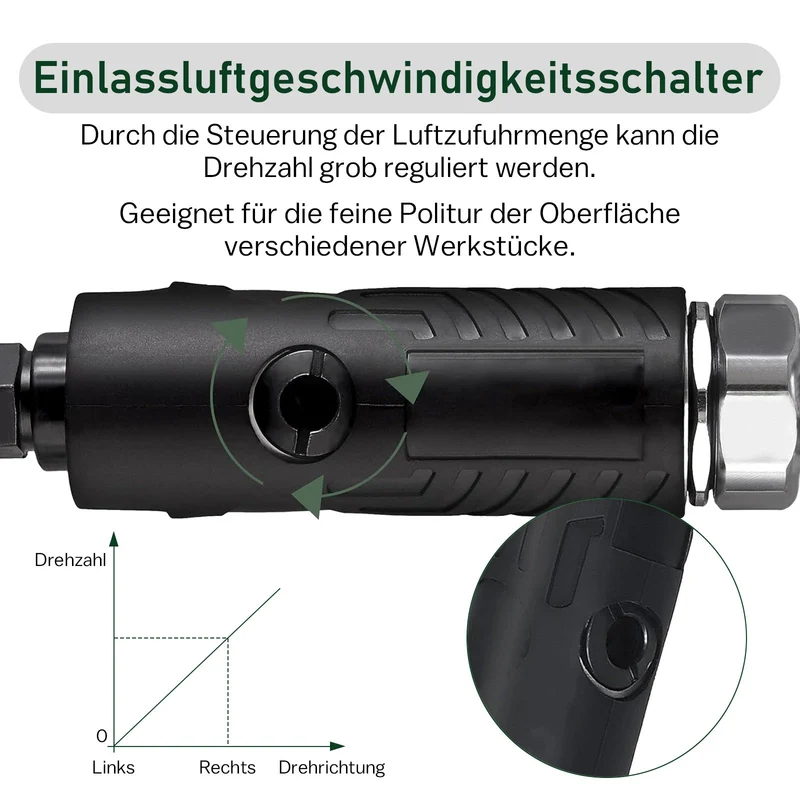 Druckluft Schleifer 25000 U/min – Luftschleifer für Metall & Holz – 1/4" Anschluss, 3–6 mm Spannfutter