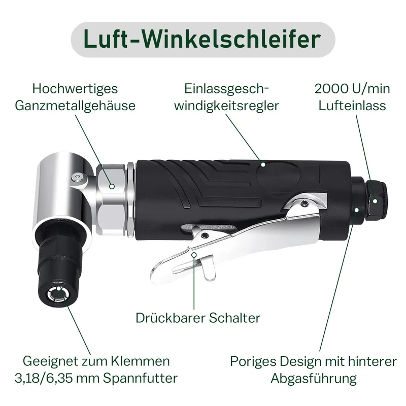 Druckluft Schleifer 25000 U/min – Luftschleifer für Metall & Holz – 1/4" Anschluss, 3–6 mm Spannfutter