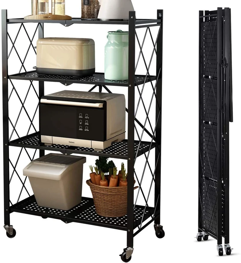 Keine Montage klappbare Metallregale mit Rädern für Garage, Schlafzimmer, Küche und Speisekammer