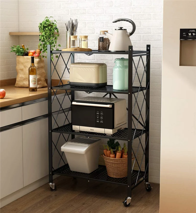 Keine Montage klappbare Metallregale mit Rädern für Garage, Schlafzimmer, Küche und Speisekammer