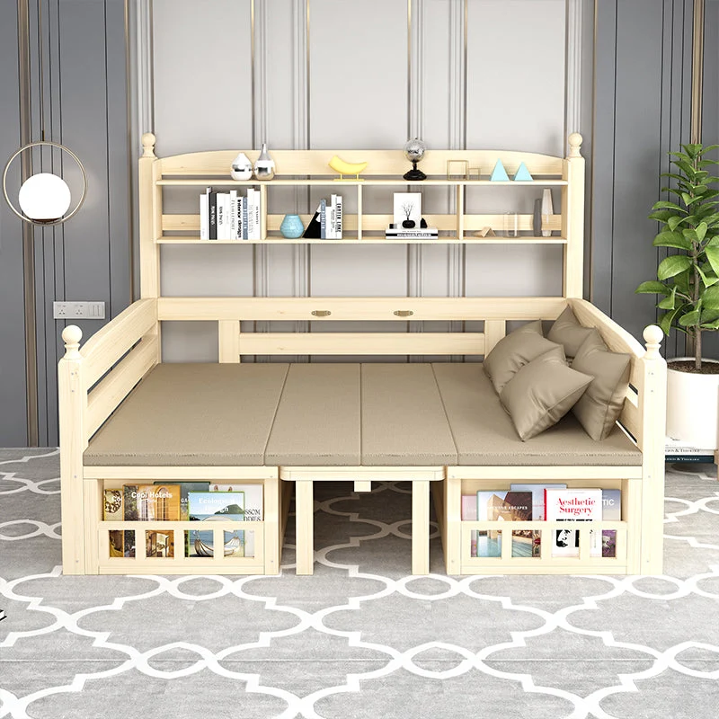 Schlafsofa aus Massivholz mit Schreibtisch und Bücherregal