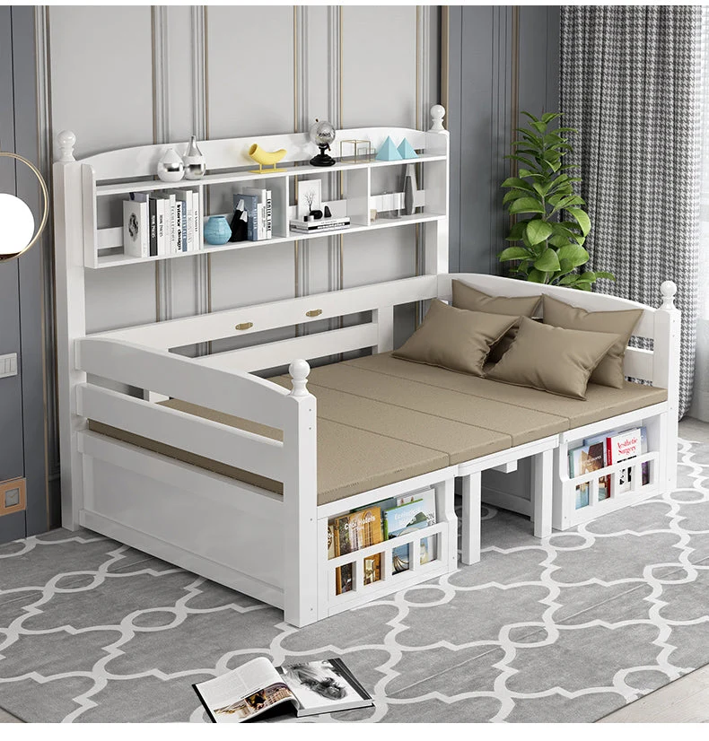 Schlafsofa aus Massivholz mit Schreibtisch und Bücherregal