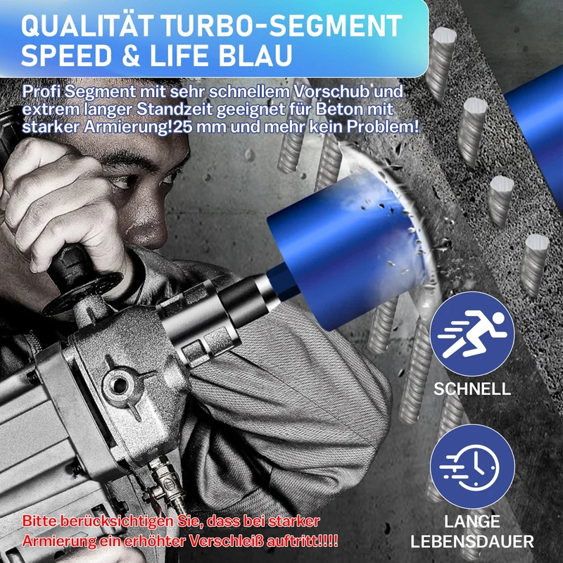 Diamantbohrkrone mit 10mm Turbosegment | 1 ¼ UNC Aufnahme | Nutzlänge 415 mm | Ø 52 mm-Ø 200 mm |