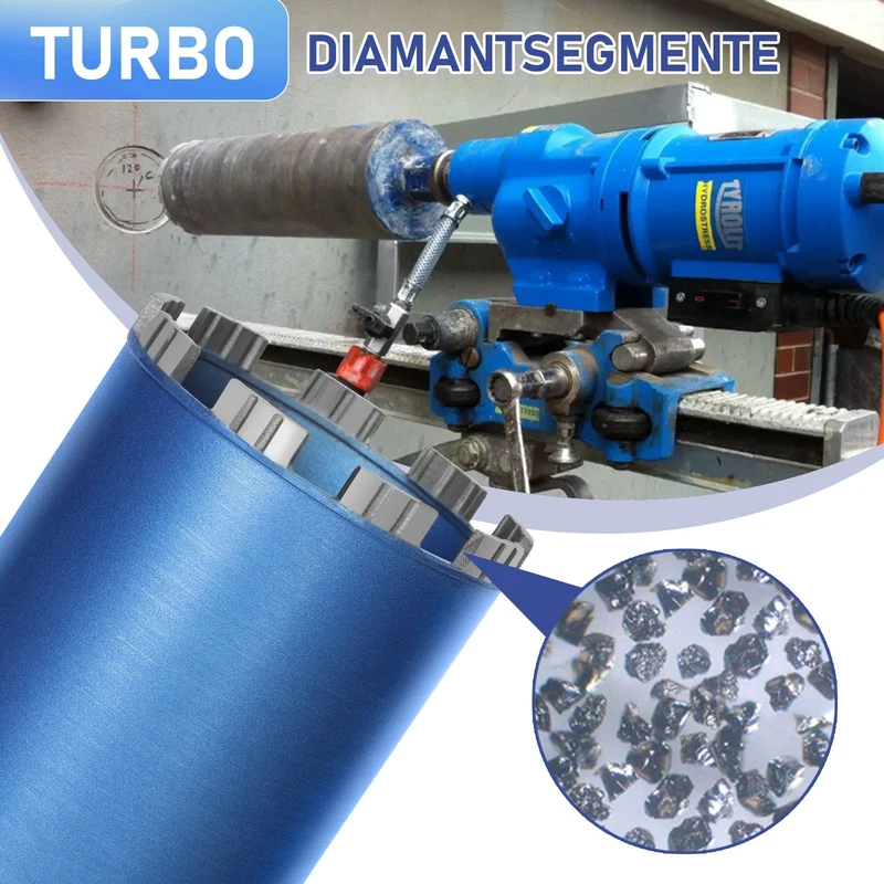 Diamantbohrkrone mit 10mm Turbosegment | 1 ¼ UNC Aufnahme | Nutzlänge 415 mm | Ø 52 mm-Ø 200 mm |