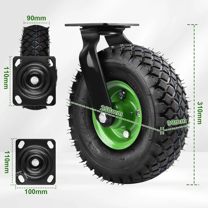 2er-Set Stabil geradeaus 250mm – starr, luftgefüllt, bis 600kg – für Werkstatt & Transportgeräte