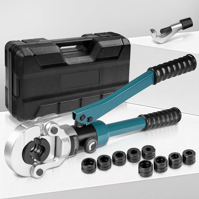 XIIW Hydraulische Rohrpresszange 100kN | Presszange für Verbundrohr & Kupfer | TH 16-32 & V 12-28 Kontur | Profi Presswerkzeug-Set