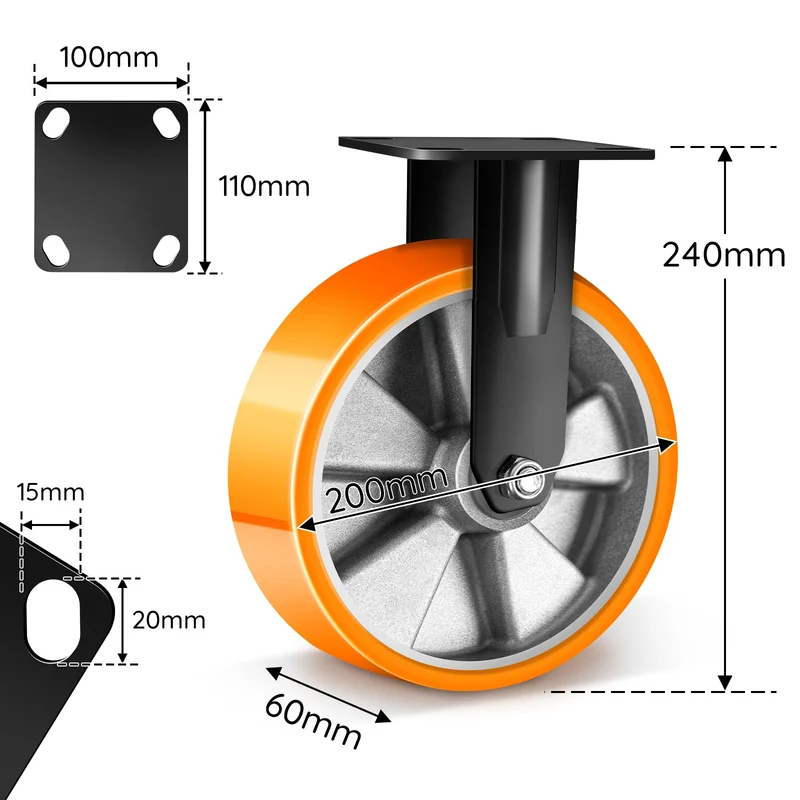 2×200mm Schwerlast-Bockrollen – Geradeaus, leise & extrem belastbar für Werkstatt, Garage & Maschinen