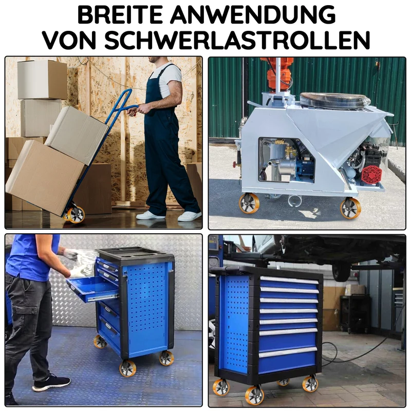 2×200mm Schwerlast-Lenkrollen mit Bremse – Extrem belastbar & leise für Werkstatt, Garage & Maschinen