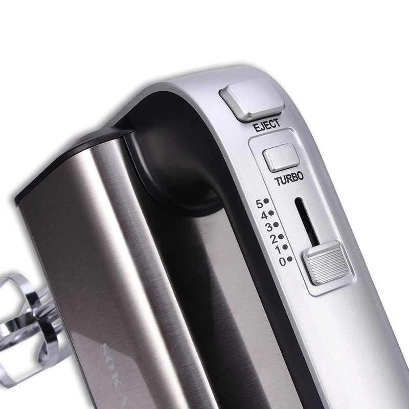 XIIW Elektrischer Handmixer 800W Edelstahl | 5 Geschwindigkeiten Handrührgerät mit Auswurftaste | 800 Watt Schneebesen & Knethaken Set