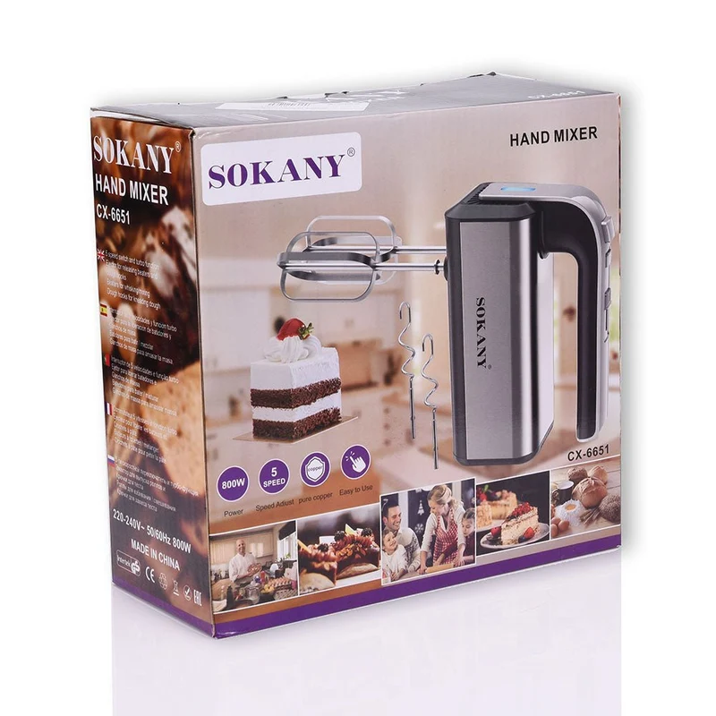 XIIW Elektrischer Handmixer 800W Edelstahl | 5 Geschwindigkeiten Handrührgerät mit Auswurftaste | 800 Watt Schneebesen & Knethaken Set