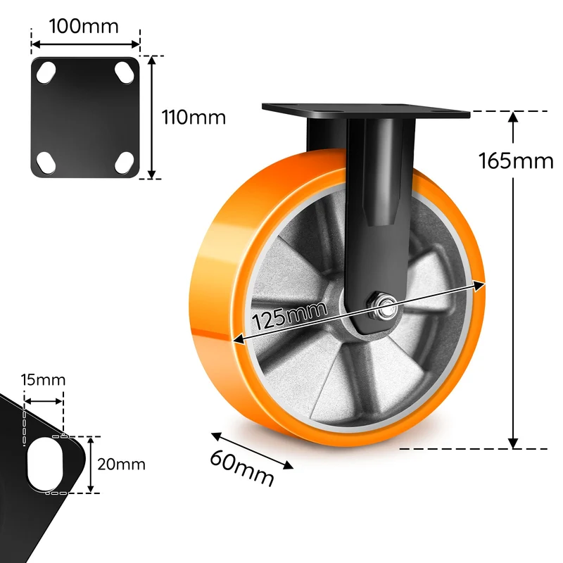 2×125mm Schwerlast-Bockrollen mit Bremse – Leise, stabil & rostfrei für Möbel, Werkstatt & Regale