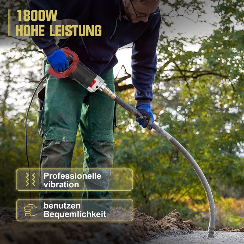 1800W Akku Betonrüttler für Baustelle – Hochleistungsbetonvibrator mit 2m Schlauch und 35mm Vibrationskopf