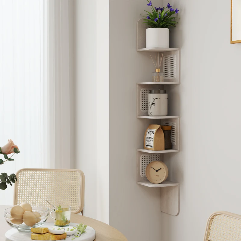 Wandregal mit 5 Ebenen und PVC-Rattan-Seitenplatten