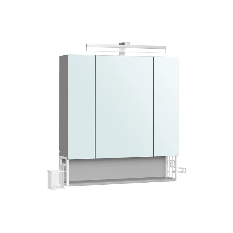 Badschrank mit Steckdosen und 3 Türen wolkenweiß