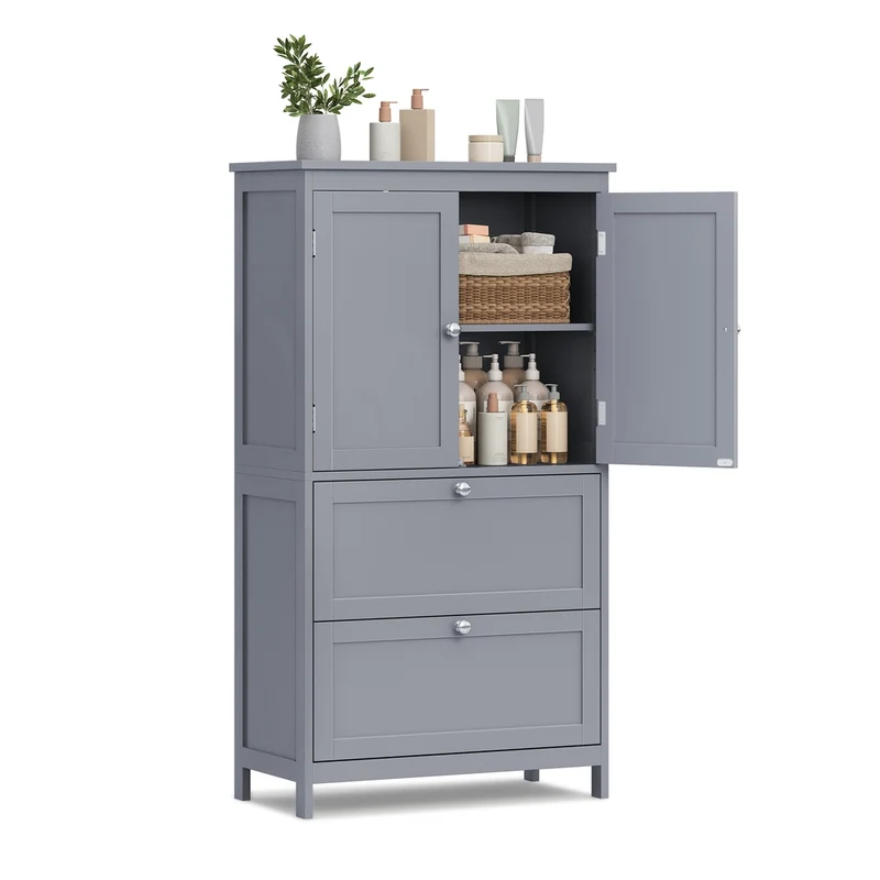 Badezimmerschrank 30 x 60 x 110 cm mit 2 Türen und 2 Schubladen