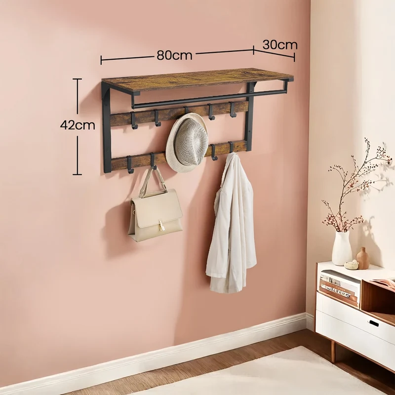 Wandgarderobe mit Ablage und 10 abnehmbaren Haken