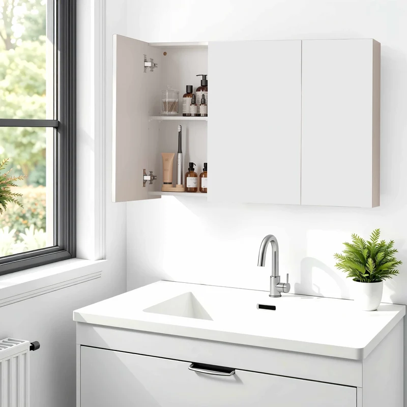 Wandschrank für Badezimmer, Schrank mit Spiegel, 3 Türen