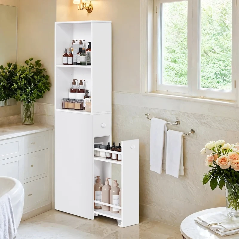 Badezimmschrank hoch schmal klassikweiß