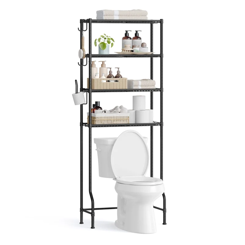 Toilettenregal mit Haken und verstellbaren Ablagen