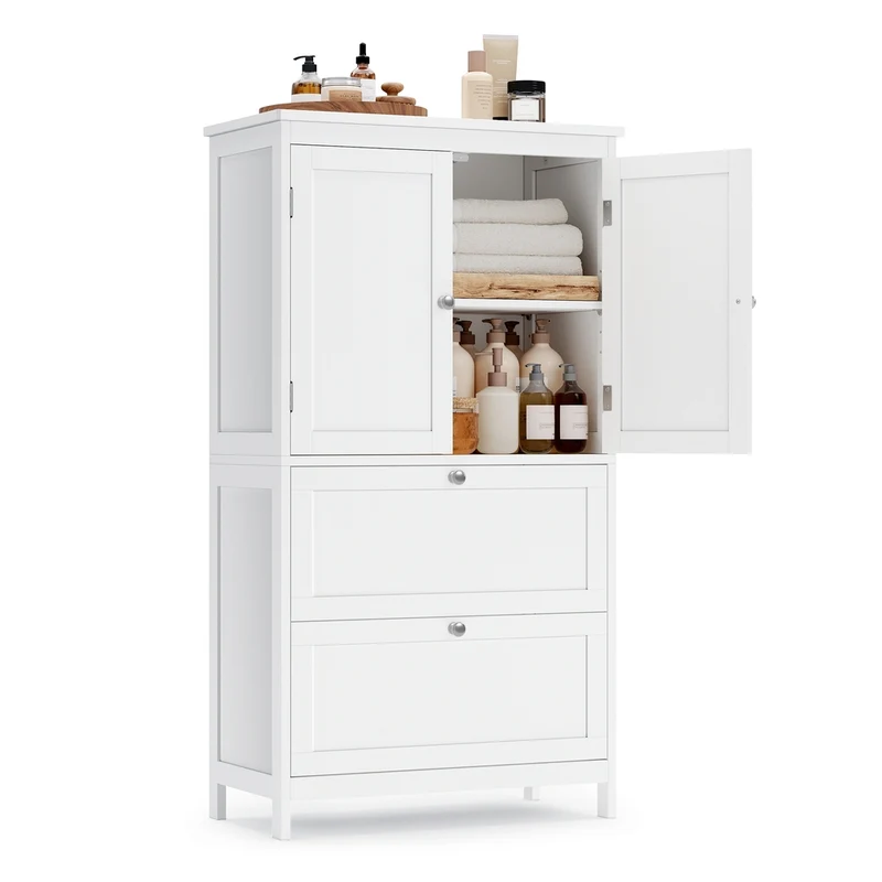 Badezimmerschrank 30 x 60 x 110 cm mit 2 Türen und 2 Schubladen