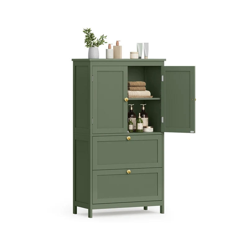 Badezimmerschrank 30 x 60 x 110 cm mit 2 Türen und 2 Schubladen