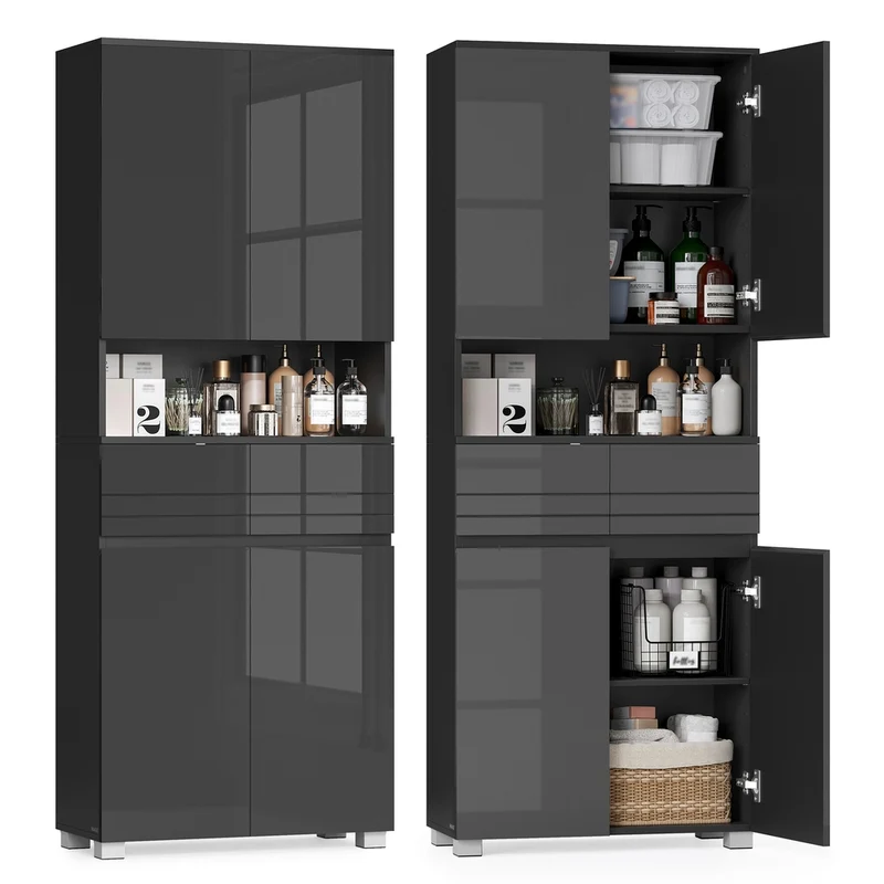 Badezimmerschrank mit verstellbaren Ablagen und offenem Fach