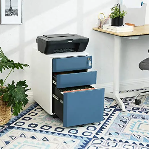 Abschließbarer Rollcontainer Weiß-Blaugrau