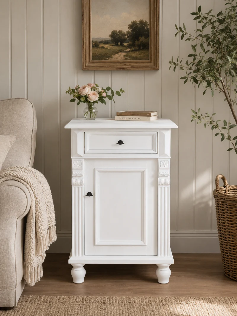 "Bellevue" kleine, weiße Beistellkommode im Landhausstil 45 cm