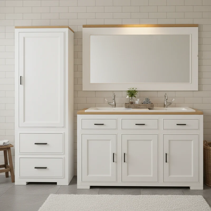 "Junia" - Badezimmerschrank, Hochschrank im modernen Landhausstil | PURE Serie von L&L