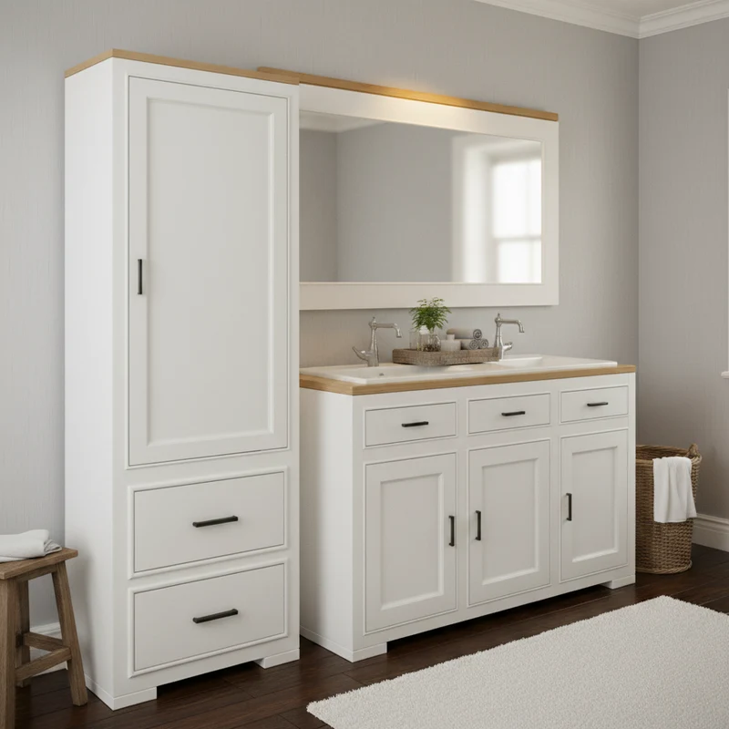 "Junia" - Badezimmerschrank, Hochschrank im modernen Landhausstil | PURE Serie von L&L