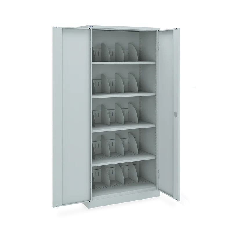 Materialschrank (920 x 500 mm) mit 4 Fachböden – Lichtgrau