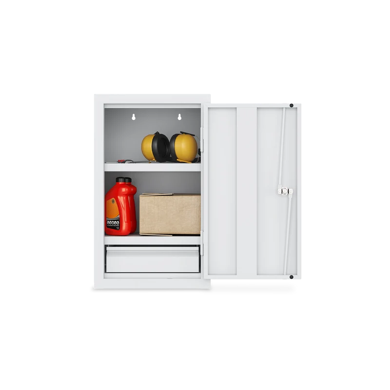 Werkstatt-Hängeschrank (350 mm) mit 1 Schublade & 2 Fachböden – Lichtgrau