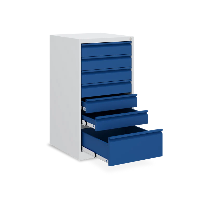 Schubladenschrank (900 mm hoch) mit 7-Schubladen in Lichtgrau