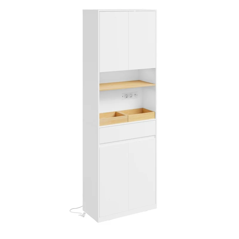 SoBuy | Badezimmer Hochschrank | Badezimmerschrank schmal mit Wäschekorb | Weiß | BZR241-E-W