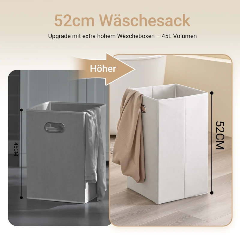 SoBuy | Badezimmerschrank | mit 1 großem Wäschesammler | 2 herausnehmbaren kleinen Stoffkörben | Wäschekorb Weiß | BZR213-W