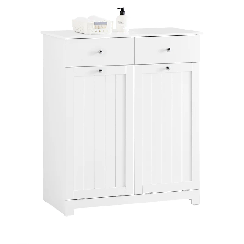 SoBuy | Wäscheschrank mit 2 Wäschesäcke | Wäschesammler | Wäschekorb Weiß | BZR33-II-W