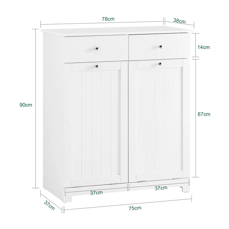 SoBuy | Wäscheschrank mit 2 Wäschesäcke | Wäschesammler | Wäschekorb Weiß | BZR33-II-W