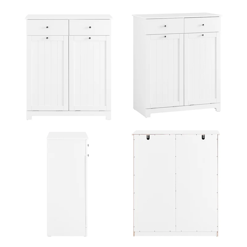 SoBuy | Wäscheschrank mit 2 Wäschesäcke | Wäschesammler | Wäschekorb Weiß | BZR33-II-W
