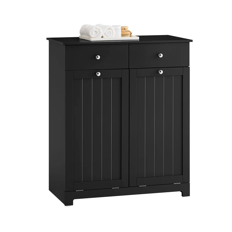 SoBuy | Wäscheschrank mit 2 Wäschesäcke | Wäschesammler | Wäschekorb | Schwarz | BZR33-II-SCH